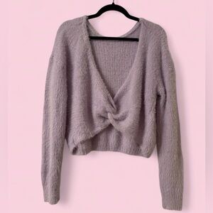 NWT Just Polly Lavender “Eyelash” Knit Twist Front Sweater Size L